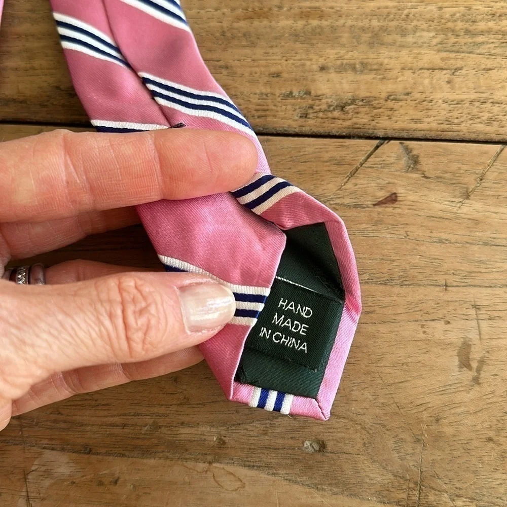 Ralph Lauren “Lauren” 100 silk handmade Silk Tie preppy pink and blue classic